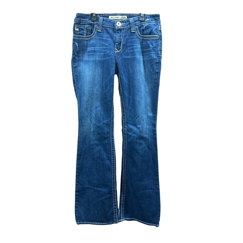 Big Star Maddie Mid Rise Bootcut Jeans Dark Wash Embroidered 27L DWMADPTLKNN